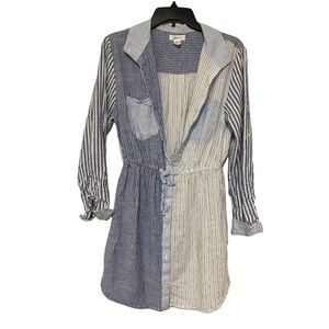 Japna Blue Asymmetrical Tie Front Shirt Dress